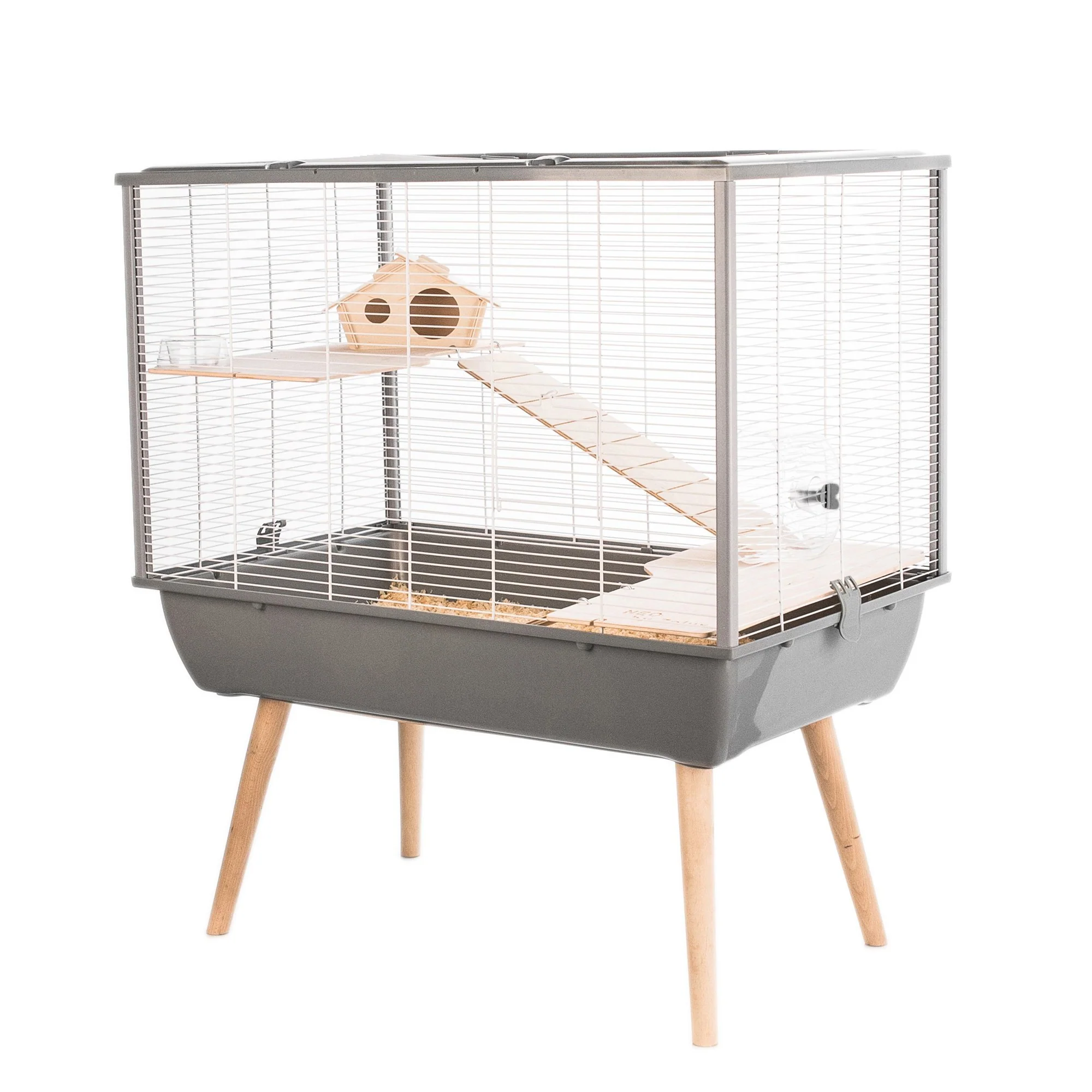 Cage Neo Silta, barreaux étroits (9 mm), grise avec grillage blanc, 78 x 48 x 58 cm