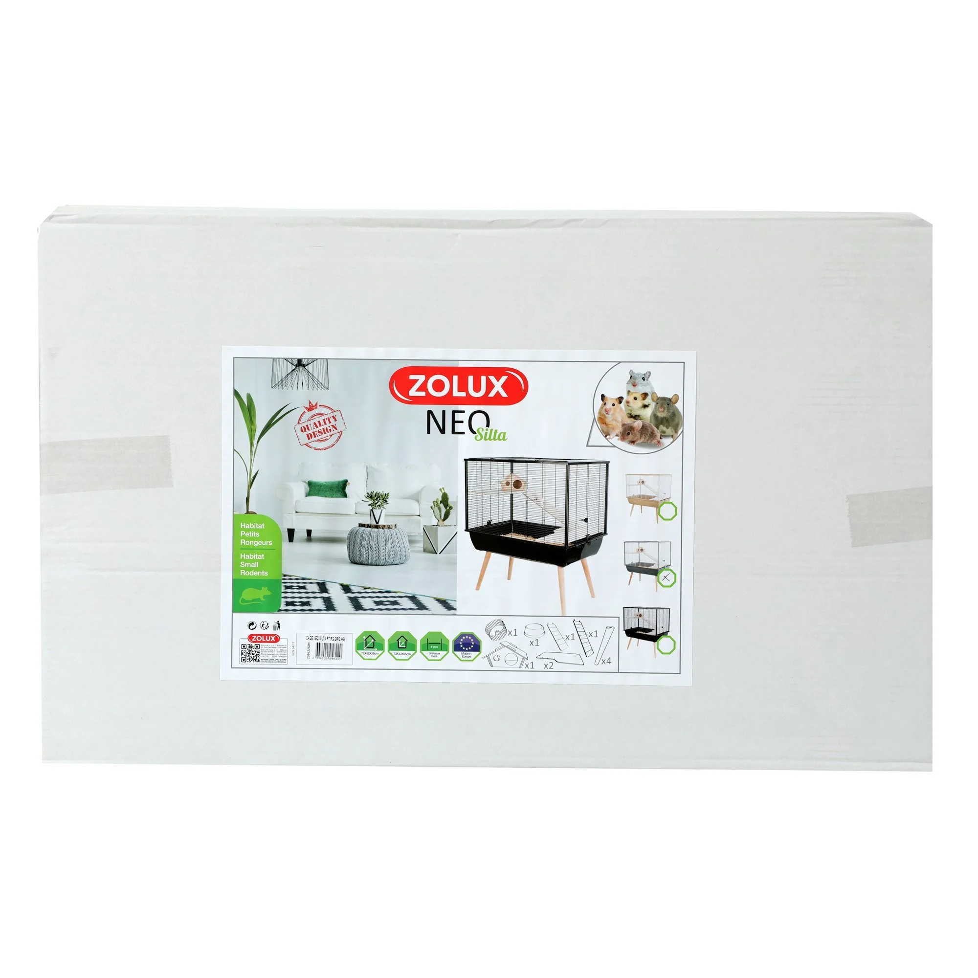 Cage Neo Silta, barreaux étroits (9 mm), grise avec grillage blanc, 78 x 48 x 58 cm – Image 3